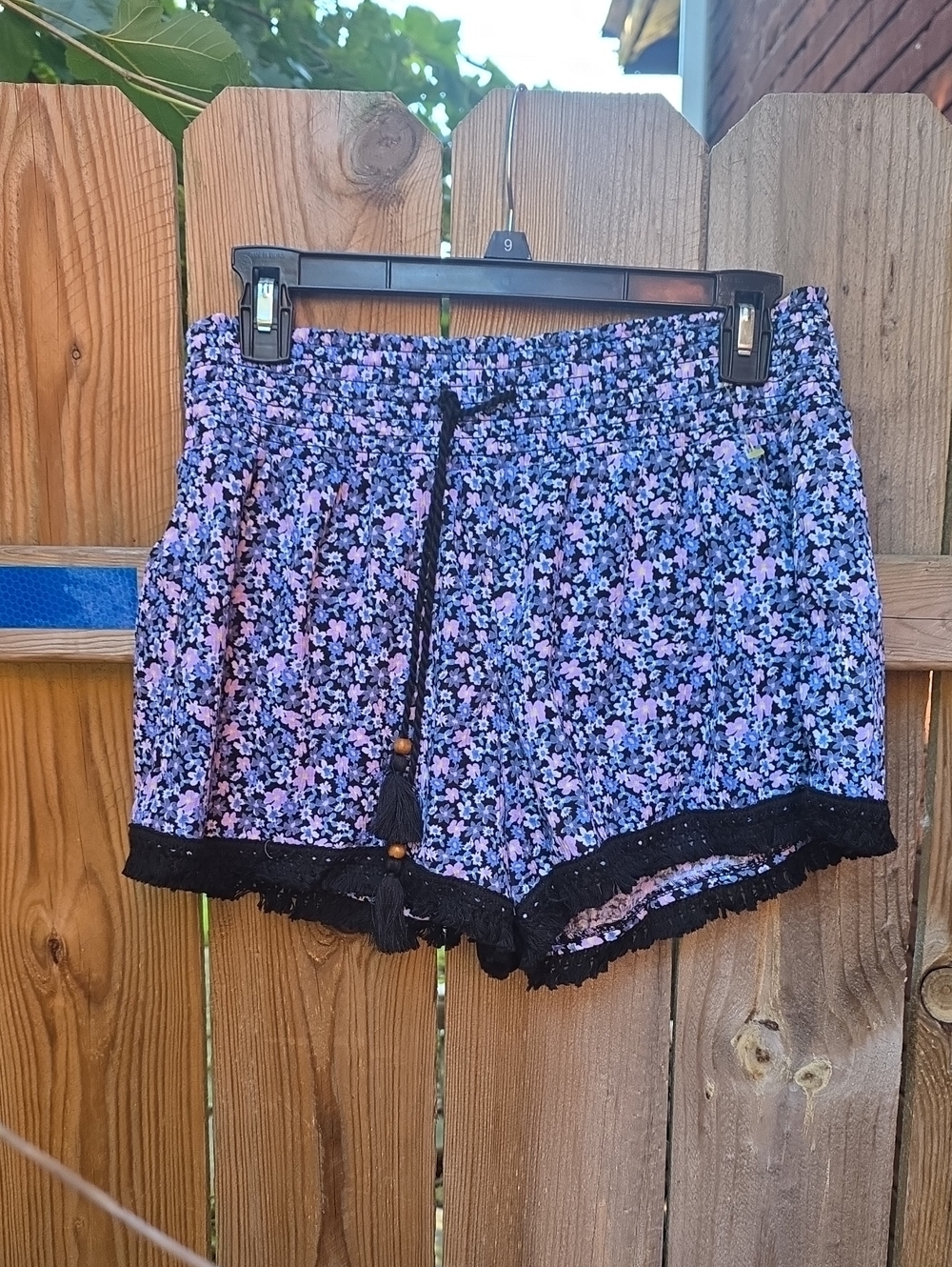 No Boundaries Black & Purple Floral High-Waist Tie Shorts